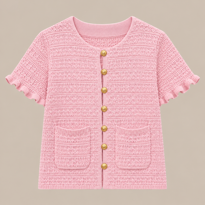 Elodie | Cardigan Damen Kurzarm mit Ajour-Strickmuster