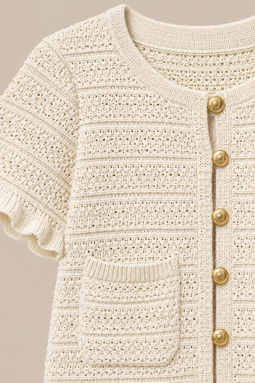 Elodie | Cardigan Damen Kurzarm mit Ajour-Strickmuster