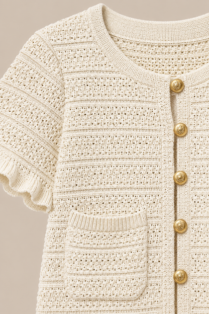 Elodie | Cardigan Damen Kurzarm mit Ajour-Strickmuster