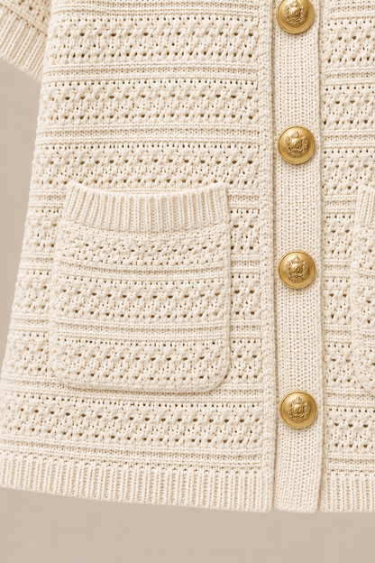 Elodie | Cardigan Damen Kurzarm mit Ajour-Strickmuster