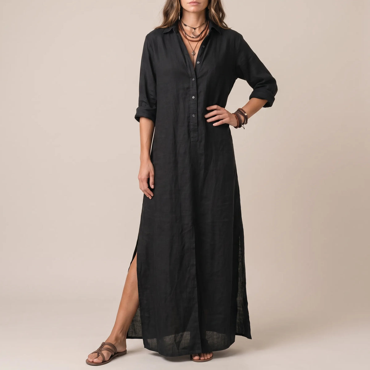 Elowen | Locker Fallendes Maxi-Hemdblusenkleid