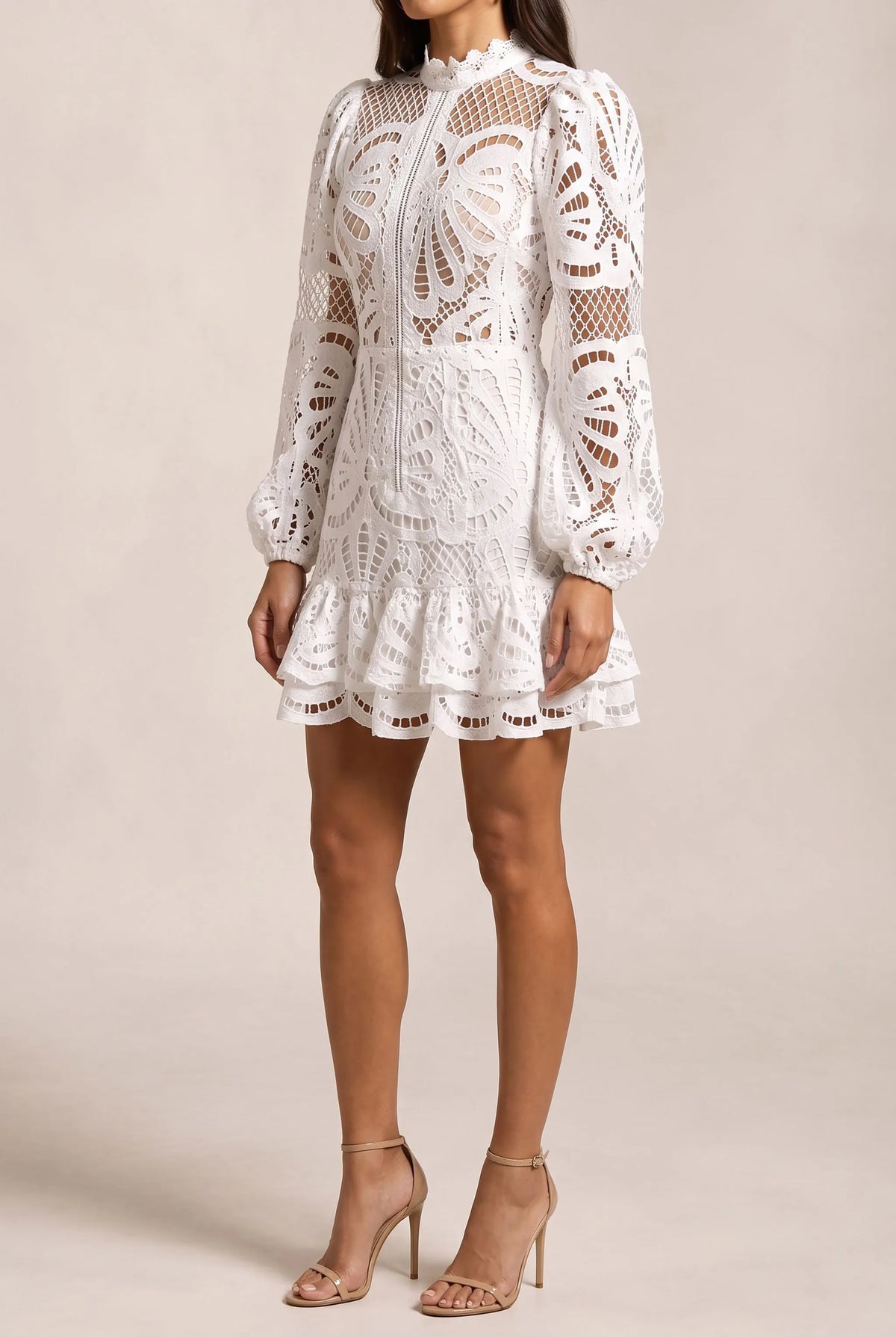 Elvyna | Figurbetontes Minikleid Mit Durchbrochenem Muster
