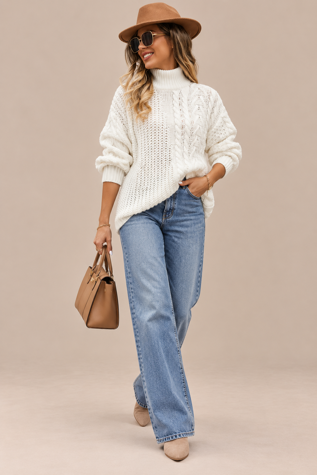 Eveline | Rollkragenpullover mit Zopfmuster