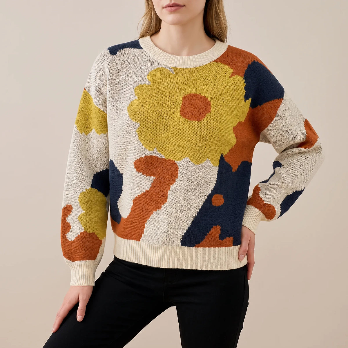 Floraya | Abstrakter Langärmliger Damenpullover