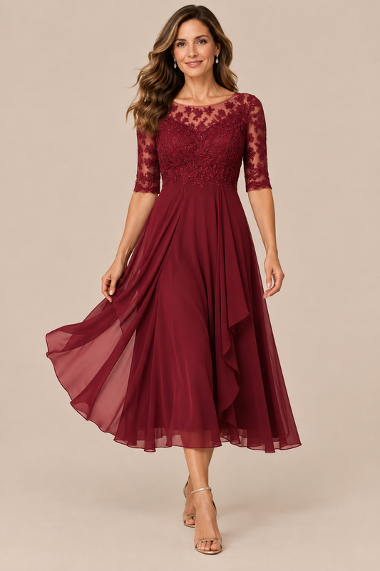 Galissa | Elegantes Dunkelblaues Abendkleid Mit Verzierten Ärmeln