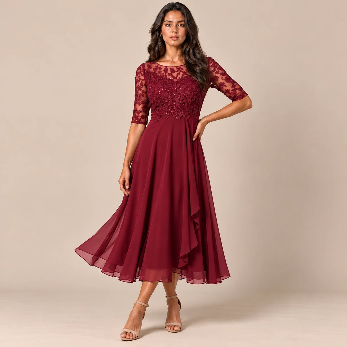 Galissa | Elegantes Abendkleid mit verzierten Ärmeln