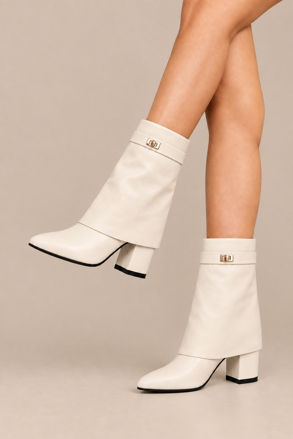 Georgie | Fold Over Boots Damen mit Blockabsatz und spitzer Form