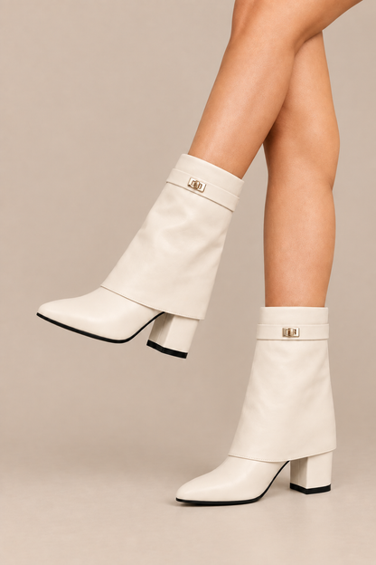 Georgie | Fold Over Boots Damen mit Blockabsatz und spitzer Form