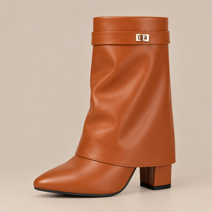 Georgie | Fold Over Boots Damen mit Blockabsatz und spitzer Form