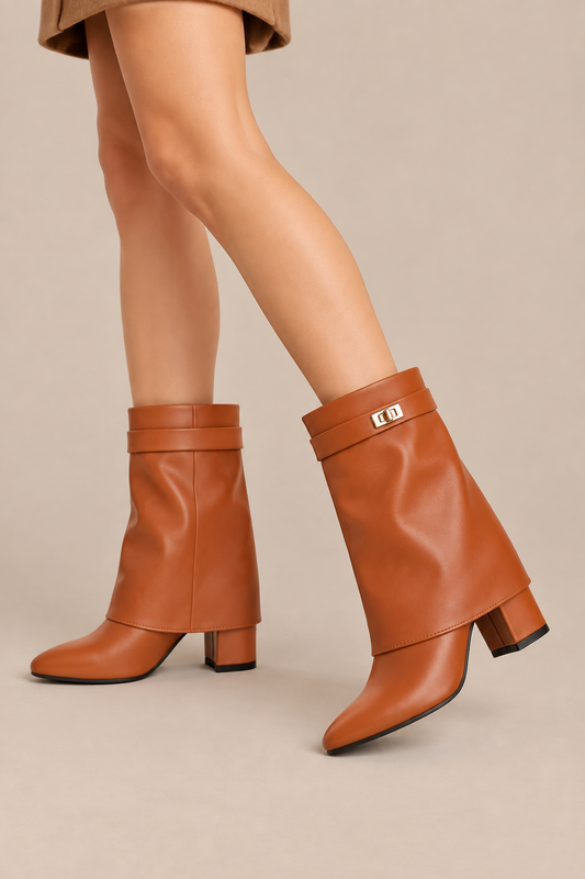 Georgie | Fold Over Boots Damen mit Blockabsatz und spitzer Form