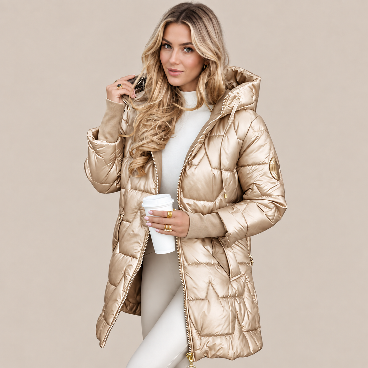 Glesly | Lange Winter-Steppjacke für Damen