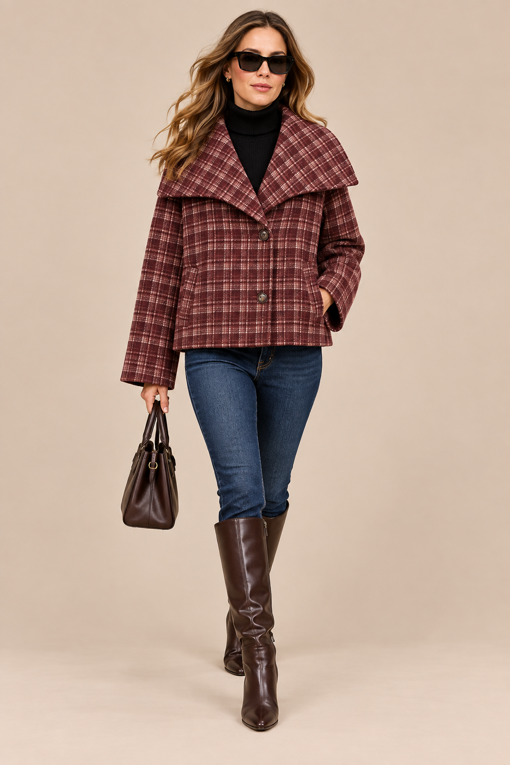 Graciel | Trenchcoat Damen Kurz mit Karomuster