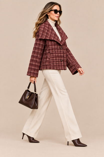 Graciel | Trenchcoat Damen Kurz mit Karomuster
