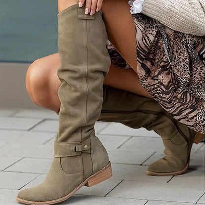 Ilona | Damen Kniehohe Niedriger Absatz Wildlederstiefel