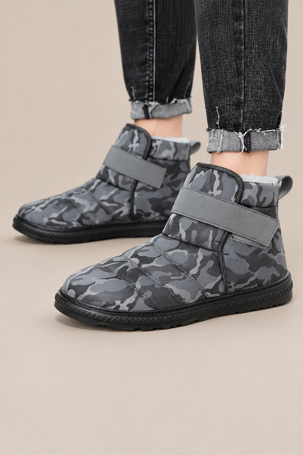 Jairo | Winterstiefel Herren mit Klettverschluss und Camouflage-Muster