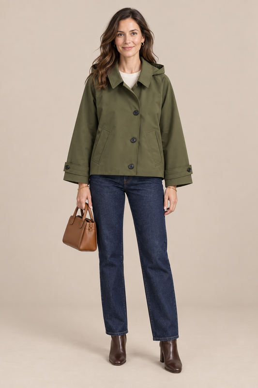 Jillian | Trenchcoat Damen Kurz mit Kapuze