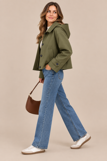 Jillian | Trenchcoat Damen Kurz mit Kapuze