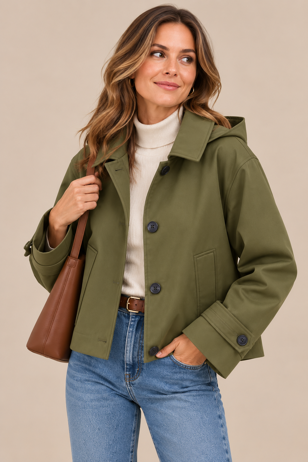 Jillian | Trenchcoat Damen Kurz mit Kapuze