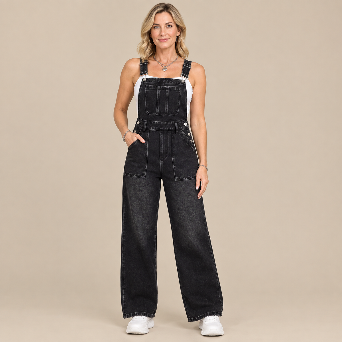 Joanne | Denim-Latzhose für Damen mit weitem Bein