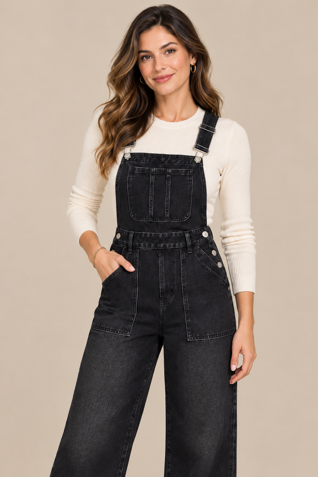 Joanne | Denim-Latzhose für Damen mit weitem Bein
