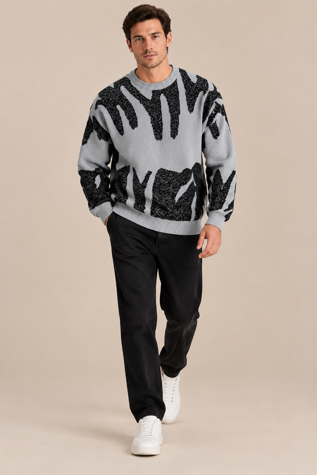 Kaelvin | Strickpullover Herren mit modernem Kontrastmuster