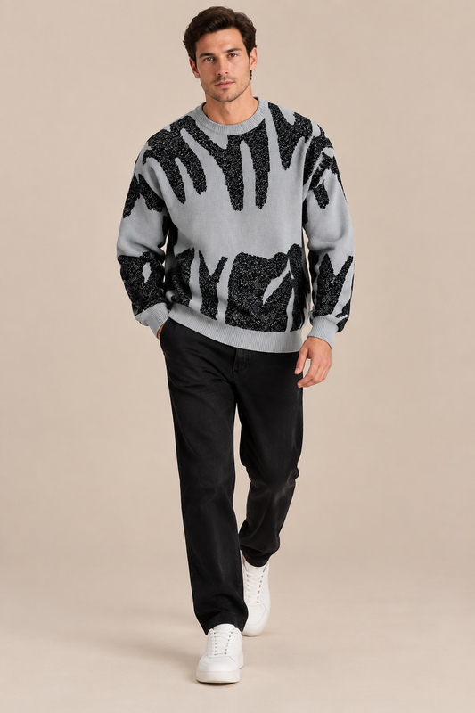 Kaelvin | Strickpullover Herren mit modernem Kontrastmuster