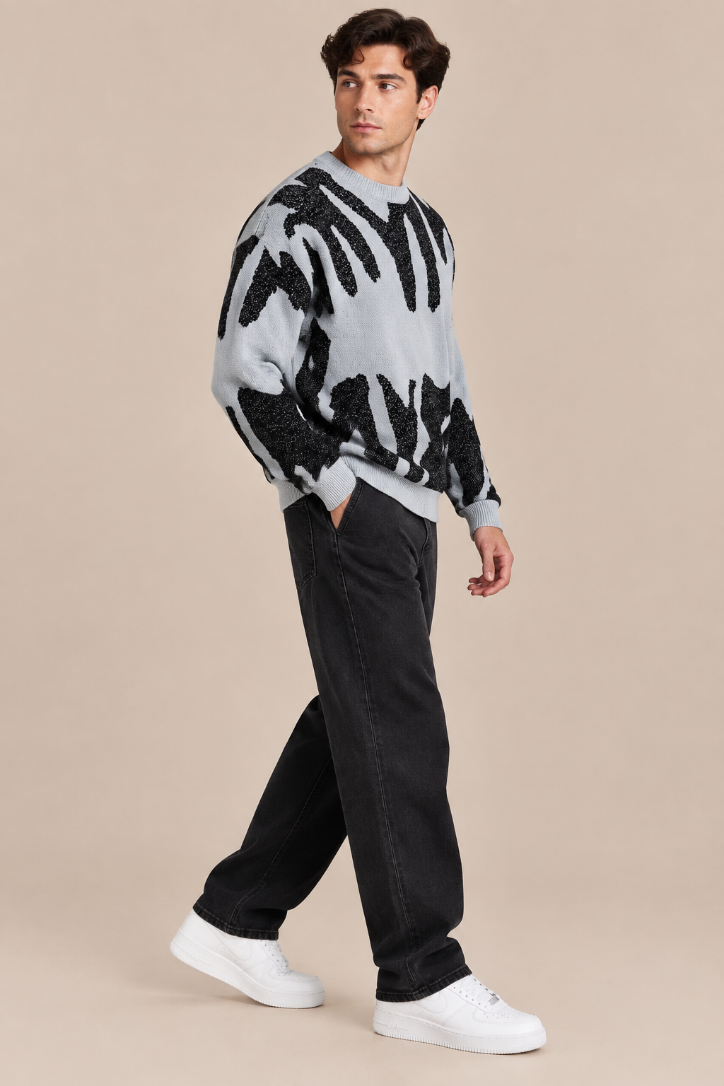 Kaelvin | Strickpullover Herren mit modernem Kontrastmuster