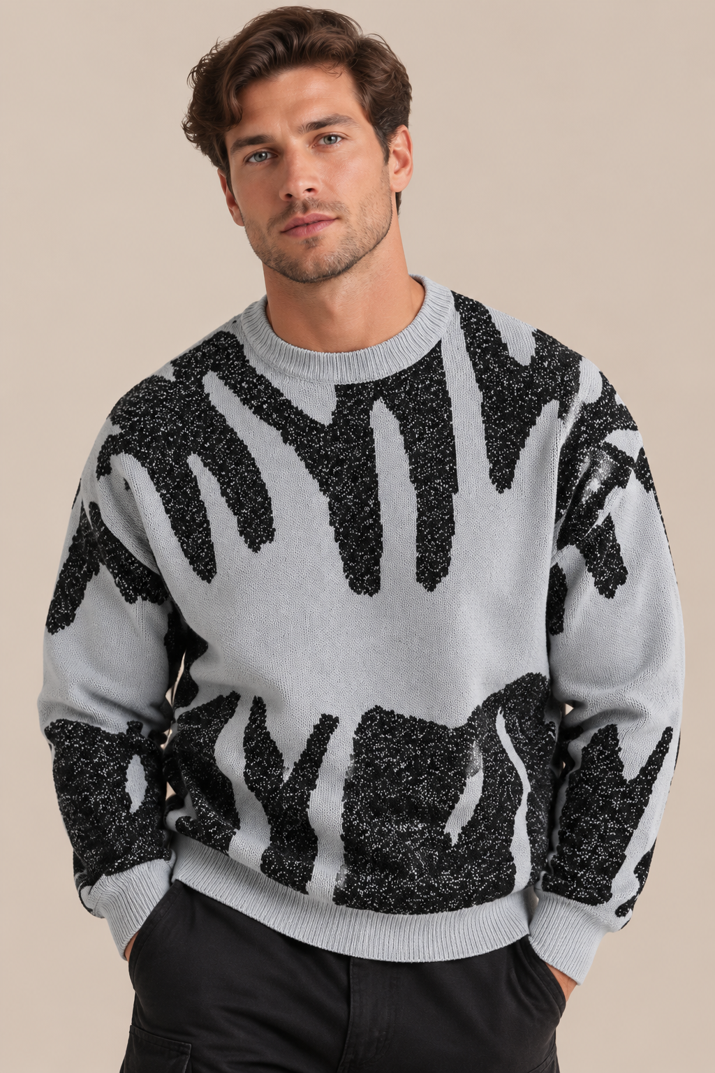 Kaelvin | Strickpullover Herren mit modernem Kontrastmuster