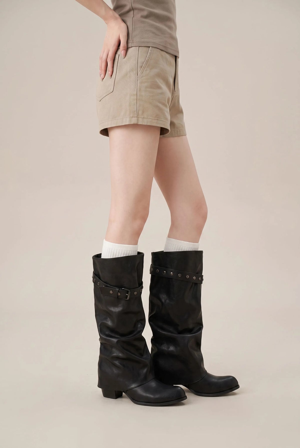 Knightly | Schwarze Kniehohe Slouchy-Stiefel