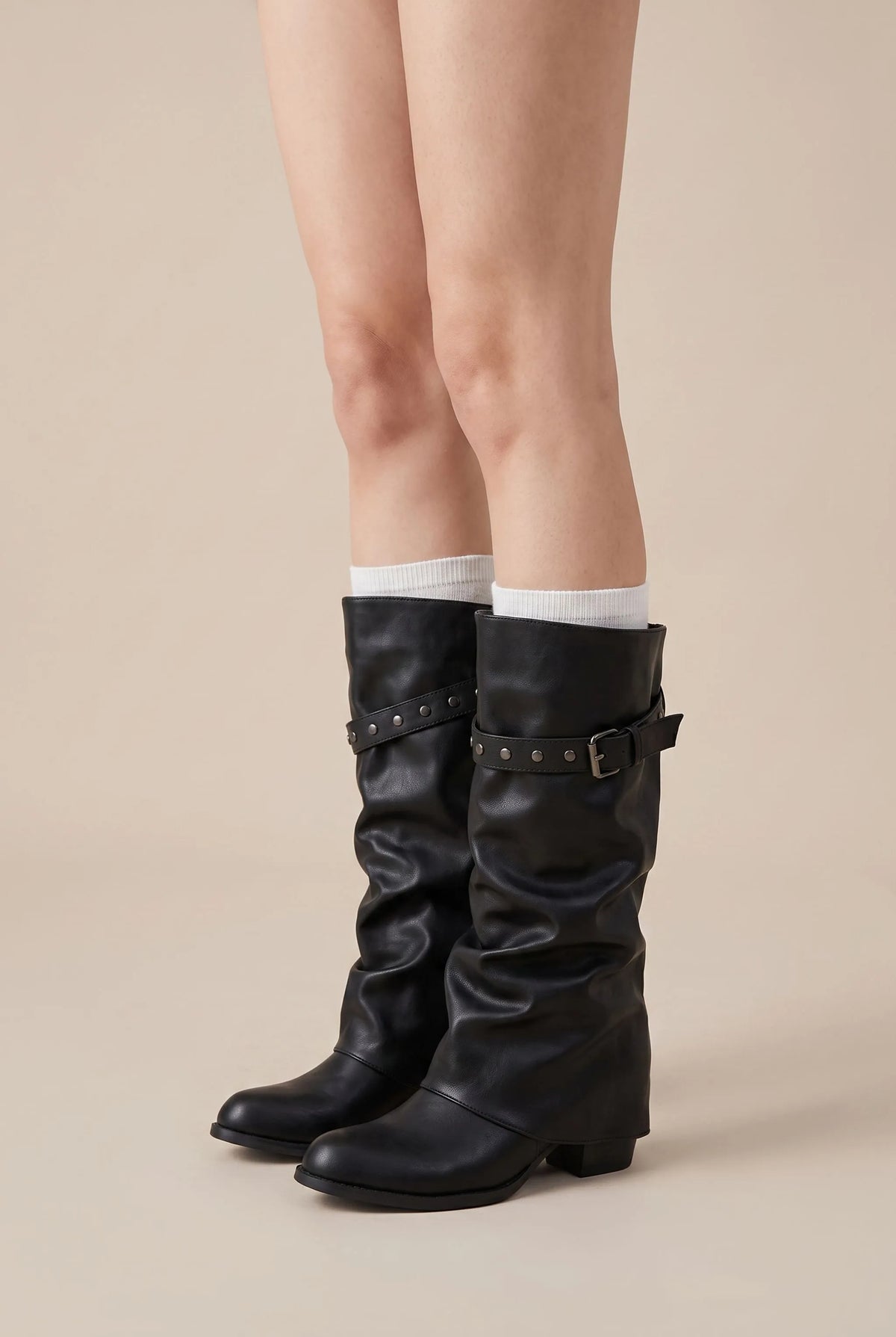 Knightly | Schwarze Kniehohe Slouchy-Stiefel