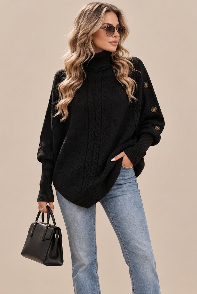 Kolin | Wollpullover Damen im Poncho-Stil mit Zopfmuster