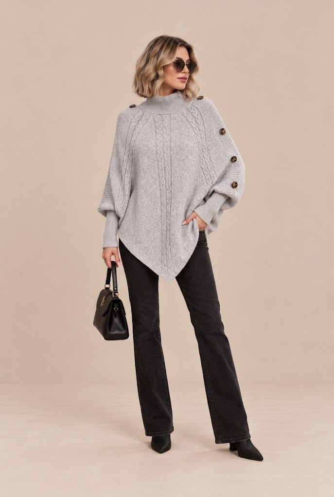 Kolin | Wollpullover Damen im Poncho-Stil mit Zopfmuster