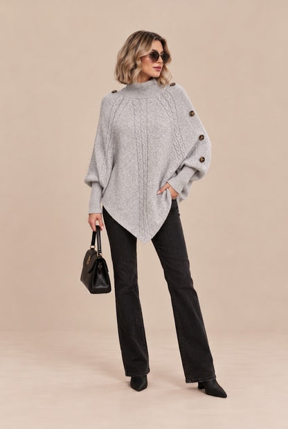 Kolin | Wollpullover Damen im Poncho-Stil mit Zopfmuster