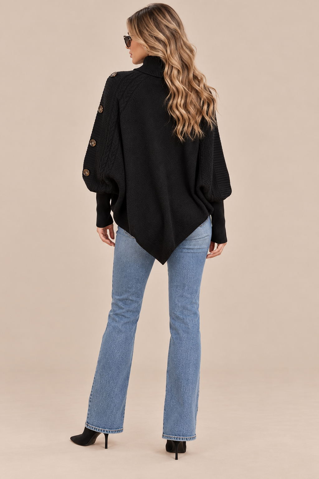Kolin | Wollpullover Damen im Poncho-Stil mit Zopfmuster