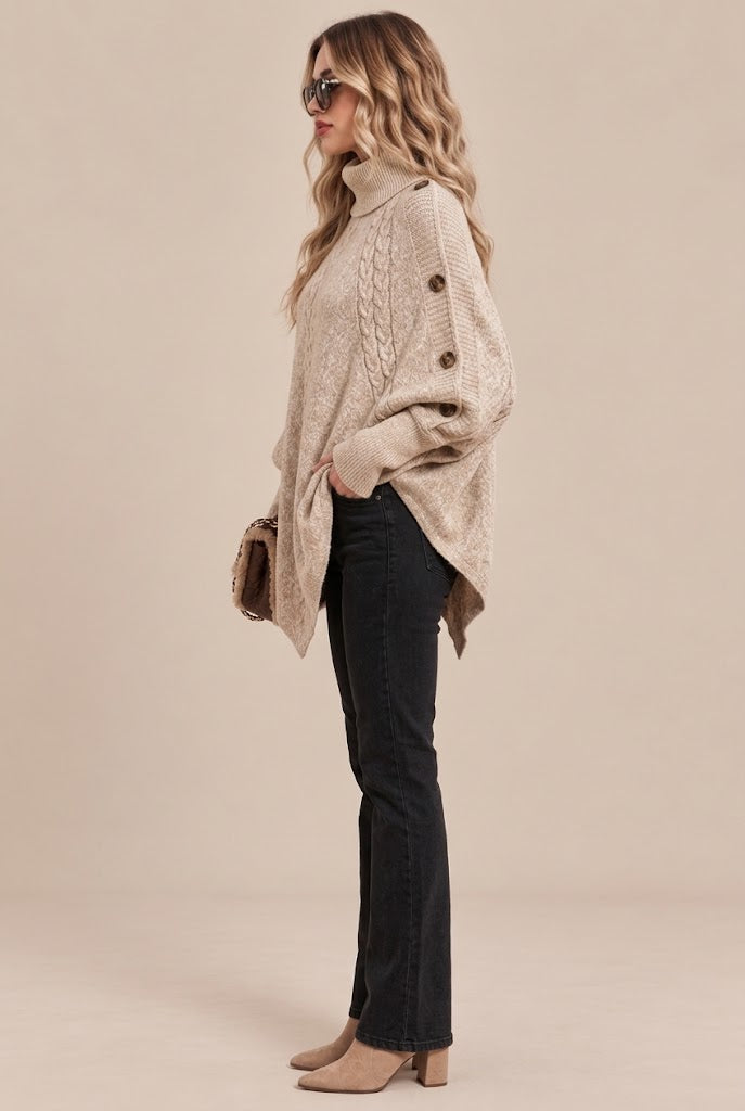 Kolin | Wollpullover Damen im Poncho-Stil mit Zopfmuster