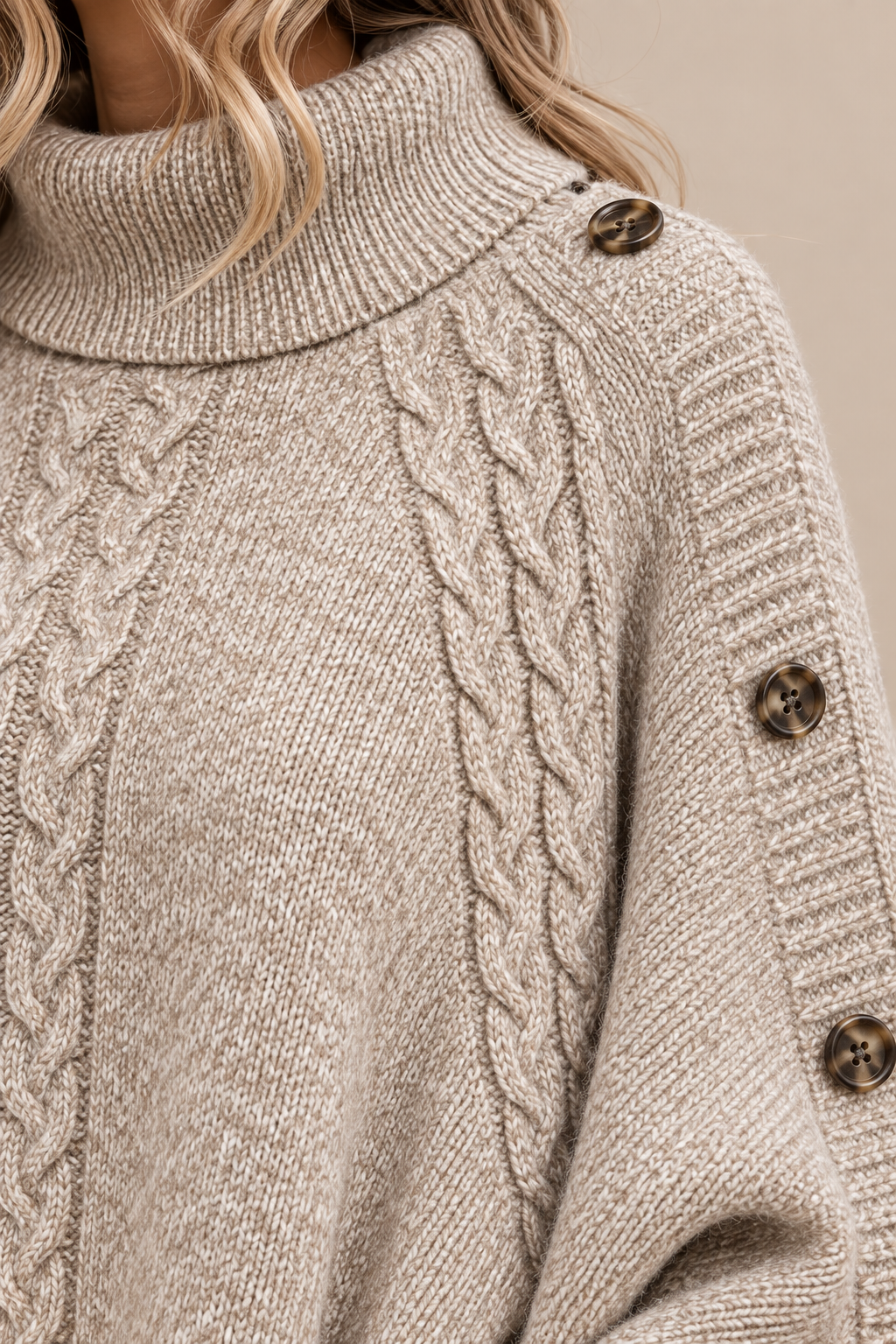Kolin | Wollpullover Damen im Poncho-Stil mit Zopfmuster