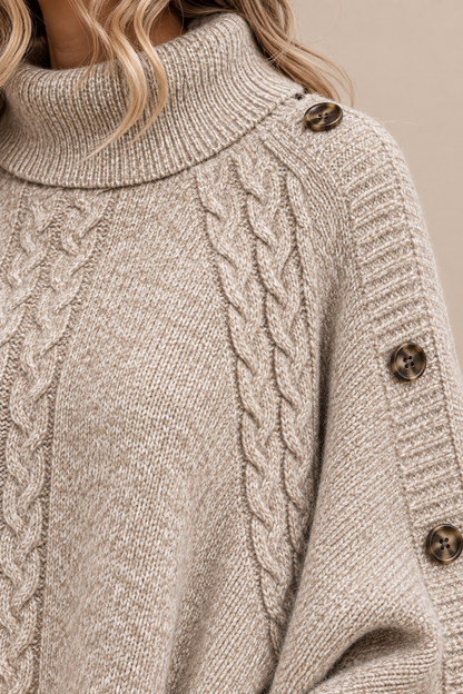 Kolin | Wollpullover Damen im Poncho-Stil mit Zopfmuster