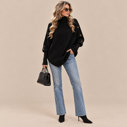 Kolin | Wollpullover Damen im Poncho-Stil mit Zopfmuster
