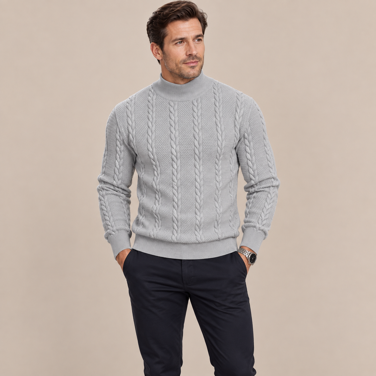 Leandro | Strickpullover Herren mit markantem Zopfmuster