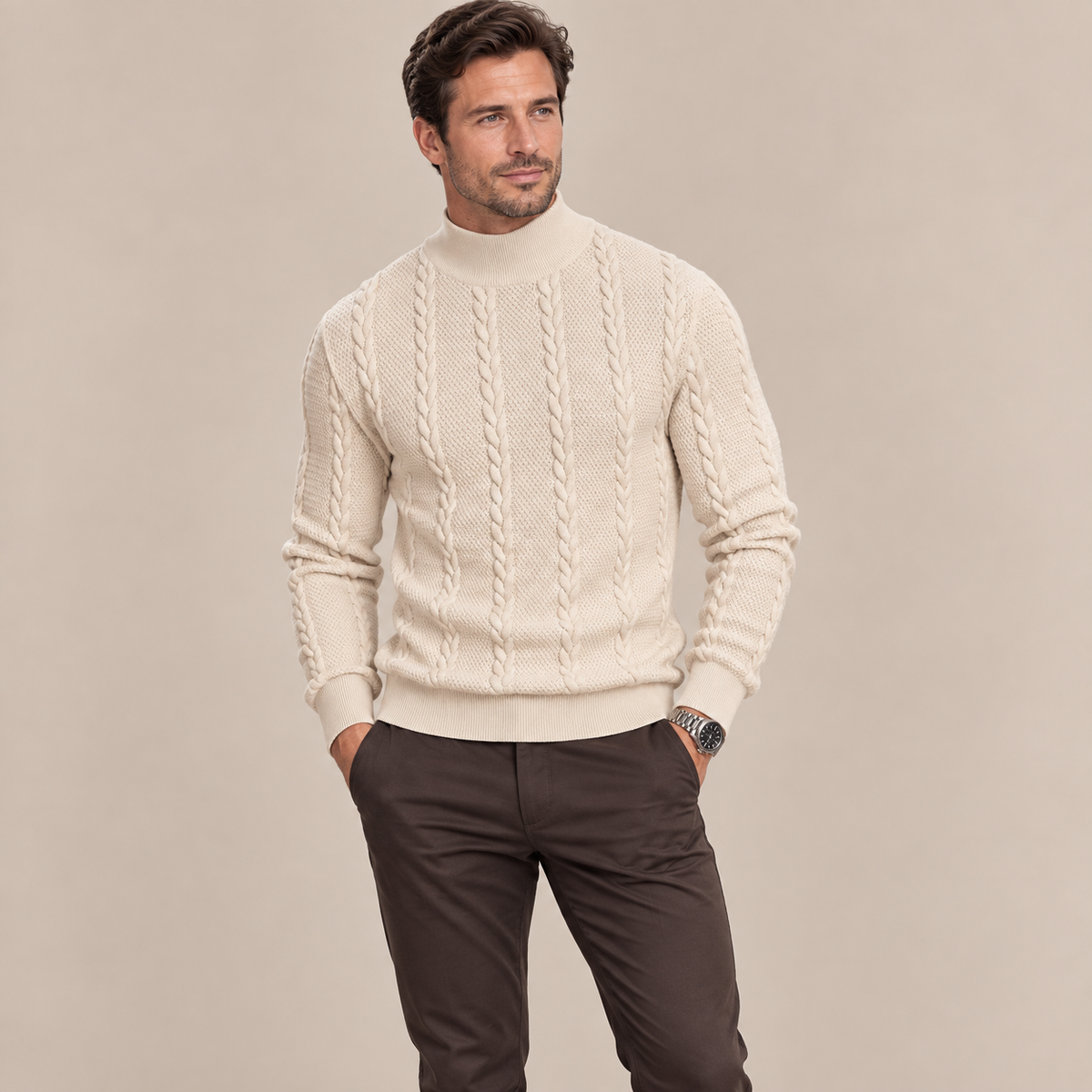 Leandro | Strickpullover Herren mit markantem Zopfmuster