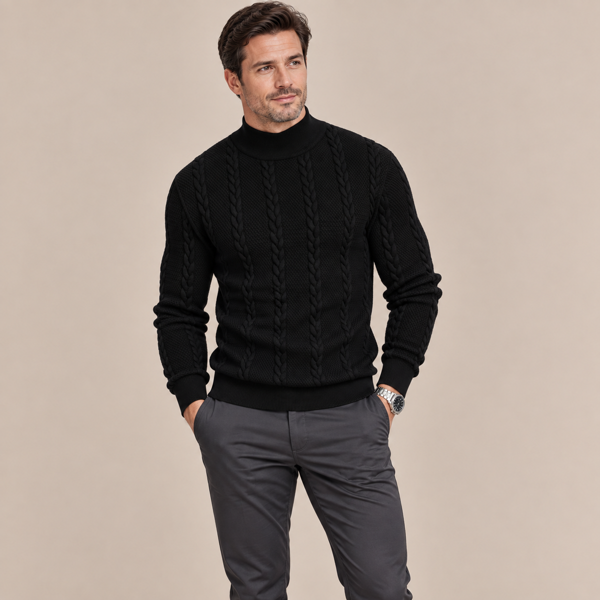 Leandro | Strickpullover Herren mit markantem Zopfmuster
