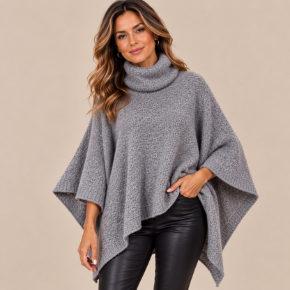 Lendie | Wollpullover Damen im Poncho-Stil mit Rollkragen