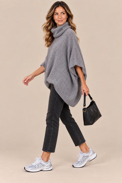 Lendie | Wollpullover Damen im Poncho-Stil mit Rollkragen