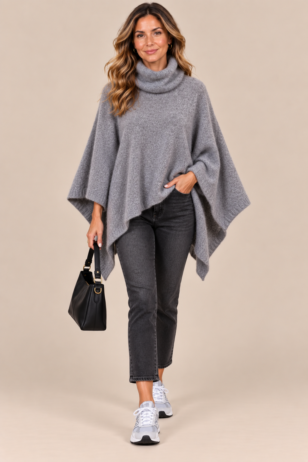 Lendie | Wollpullover Damen im Poncho-Stil mit Rollkragen