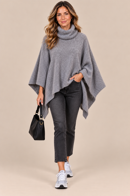 Lendie | Wollpullover Damen im Poncho-Stil mit Rollkragen