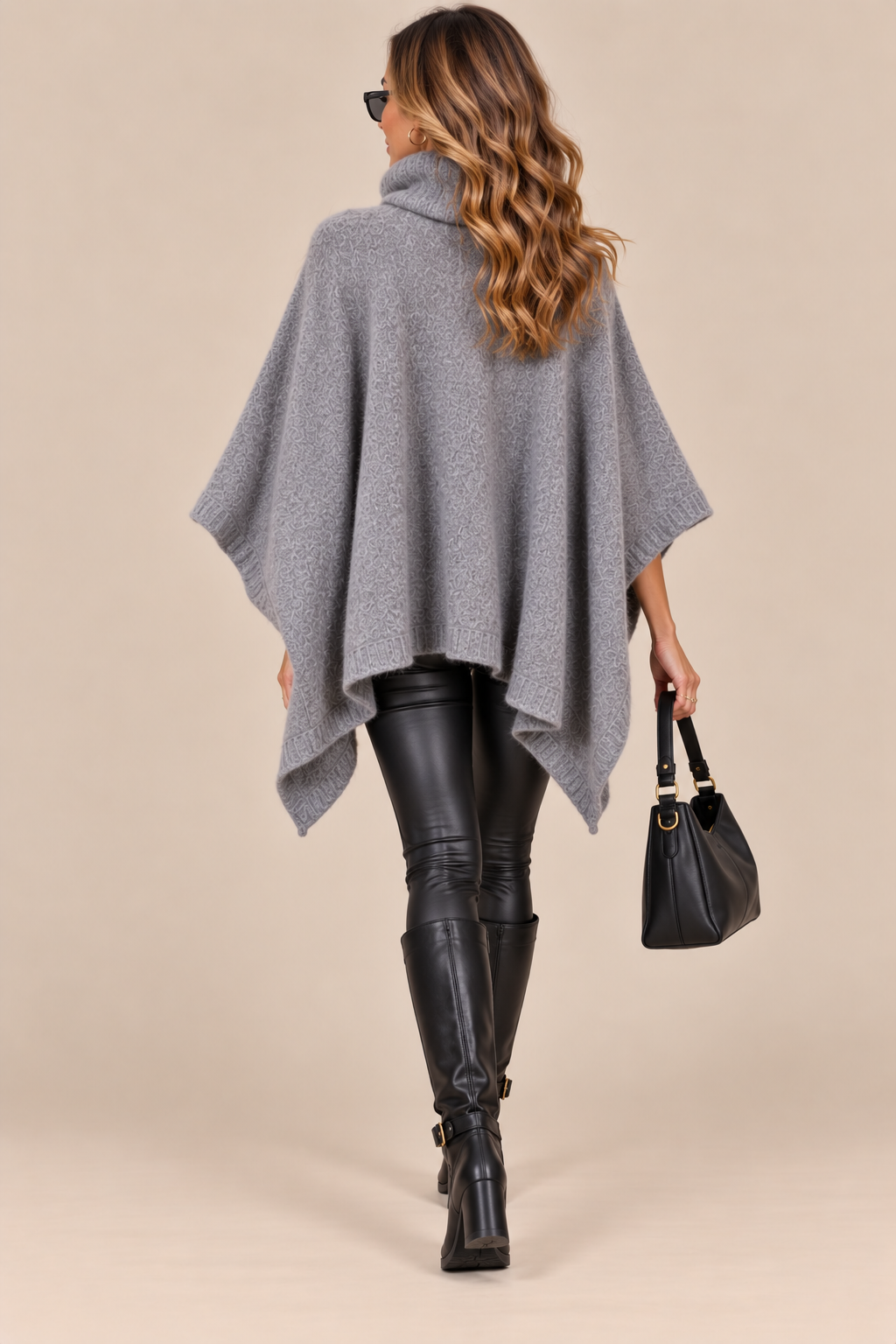 Lendie | Wollpullover Damen im Poncho-Stil mit Rollkragen