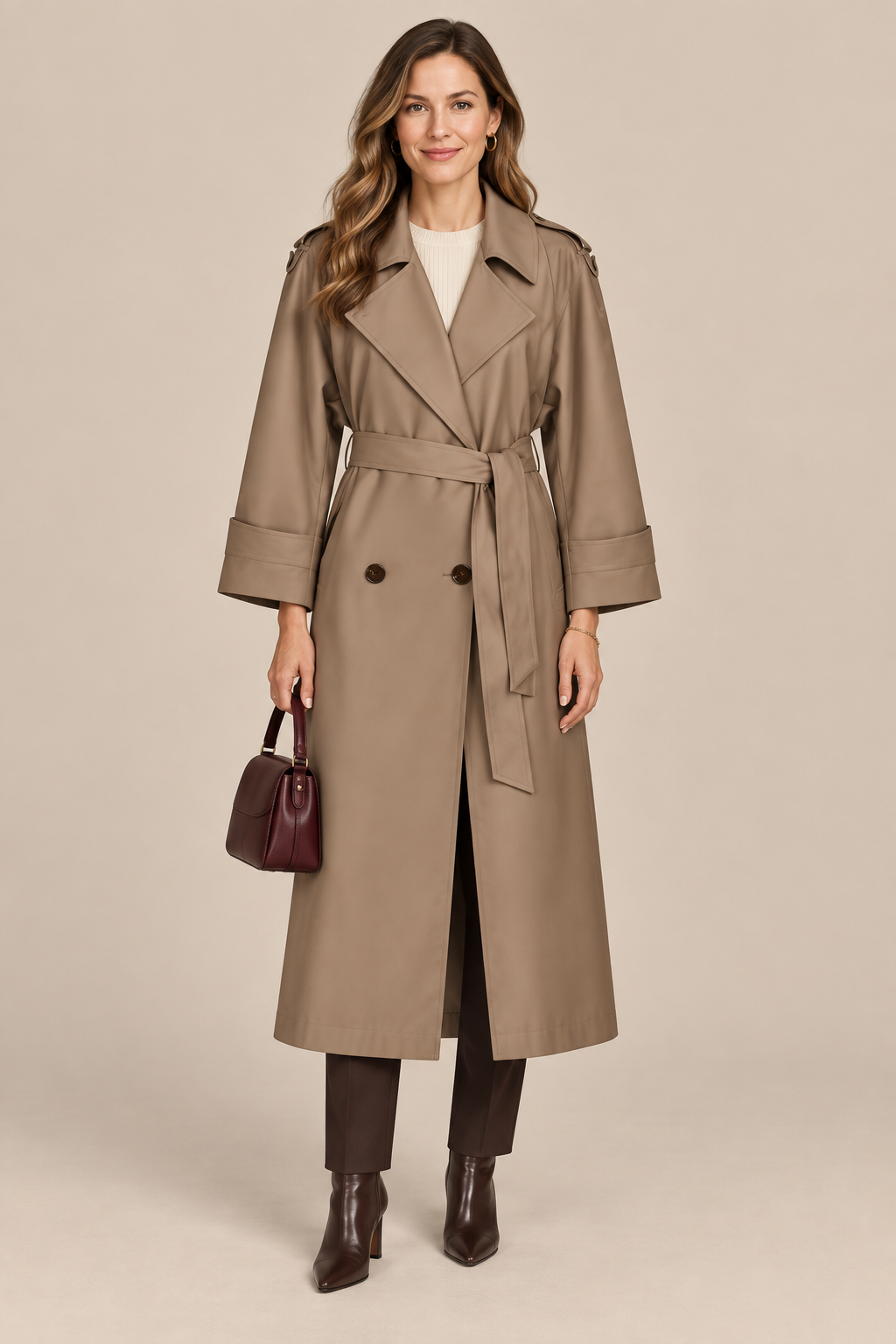 Lorelia | Trenchcoat Damen Lang mit Bindegürtel