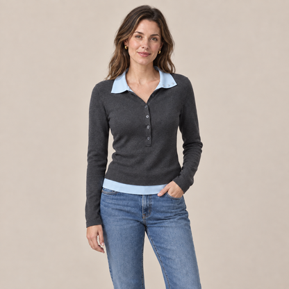Lorraine | Strickpullover Damen mit Polokragen und Knopfleiste