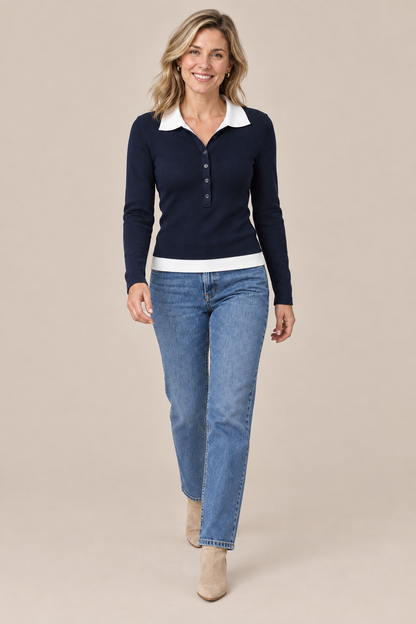 Lorraine | Strickpullover Damen mit Polokragen und Knopfleiste