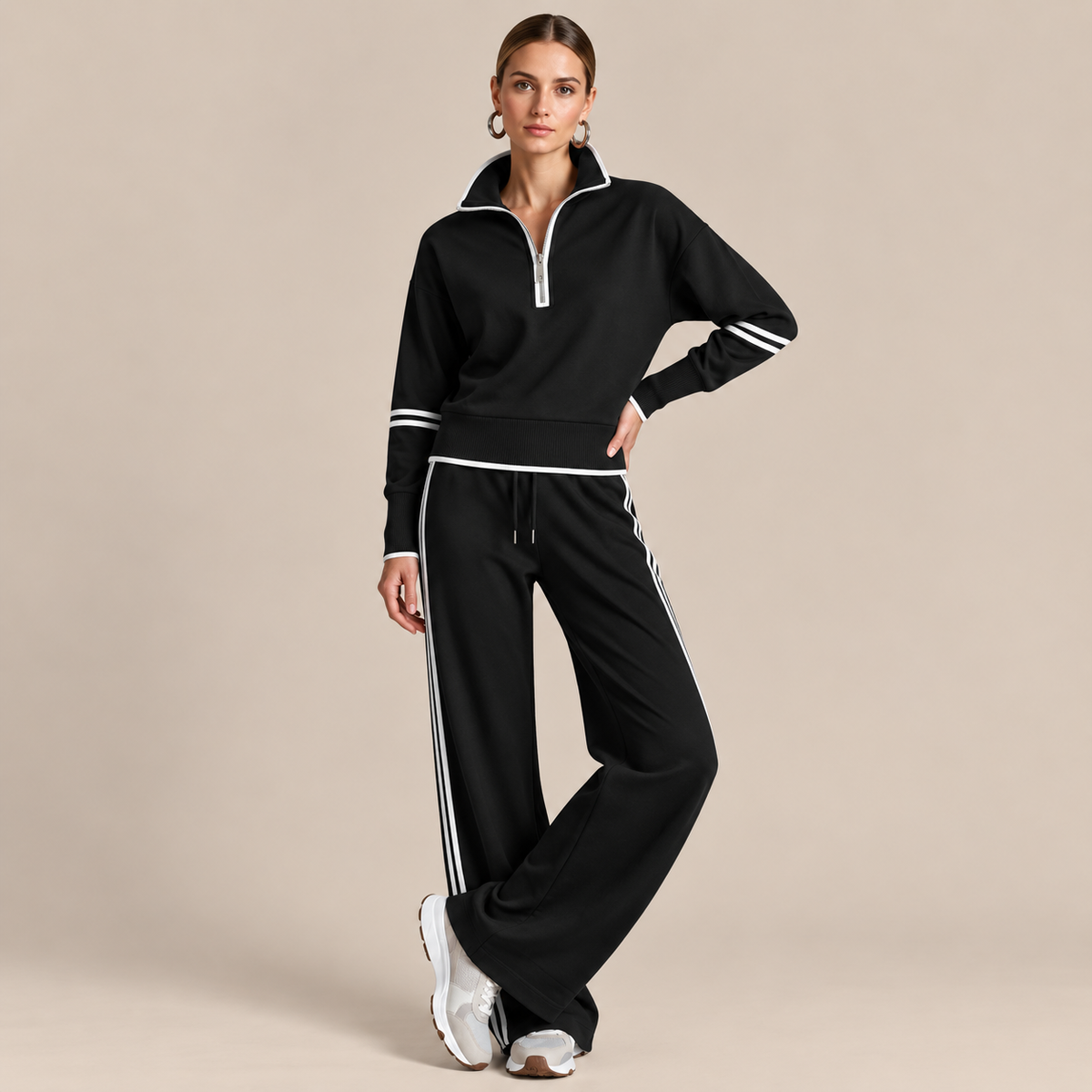 LoungeSet | Zweiteiliger Damenanzug Mit Weitem Bein
